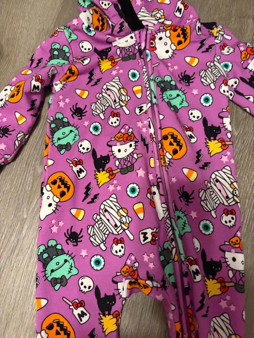Hello kitty baby girls bamboo zip up hooded romper 12-18months